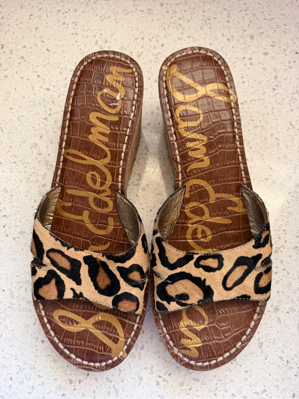 Sam Edelman Reid Wedge Sandals Chunky Platform Cheetah Y2K Women’s Leather 7.5